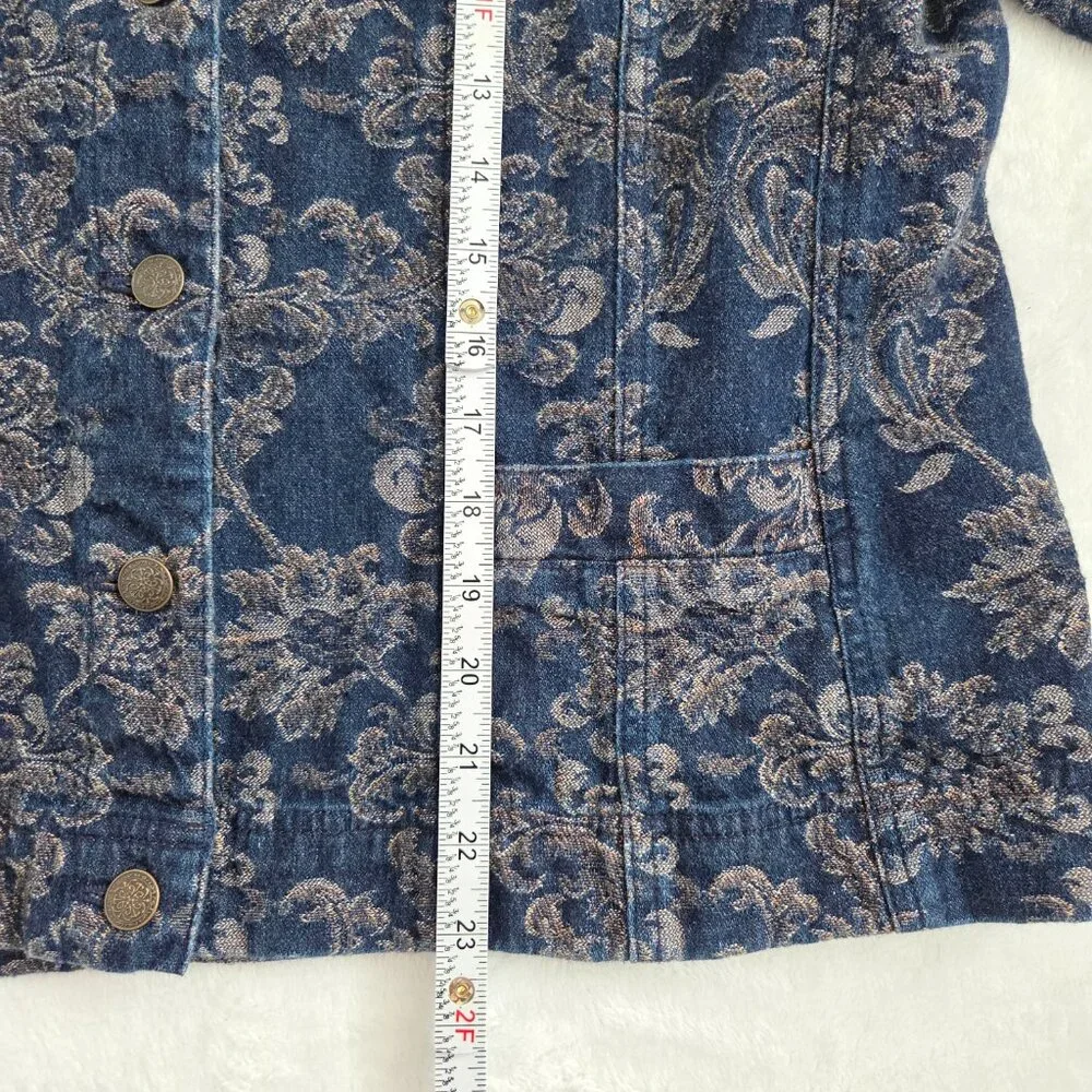 Y2K Floral Tapestry Denim Jacket Size 12 Blue‎ Boho Hippie Indie Western Vintage
